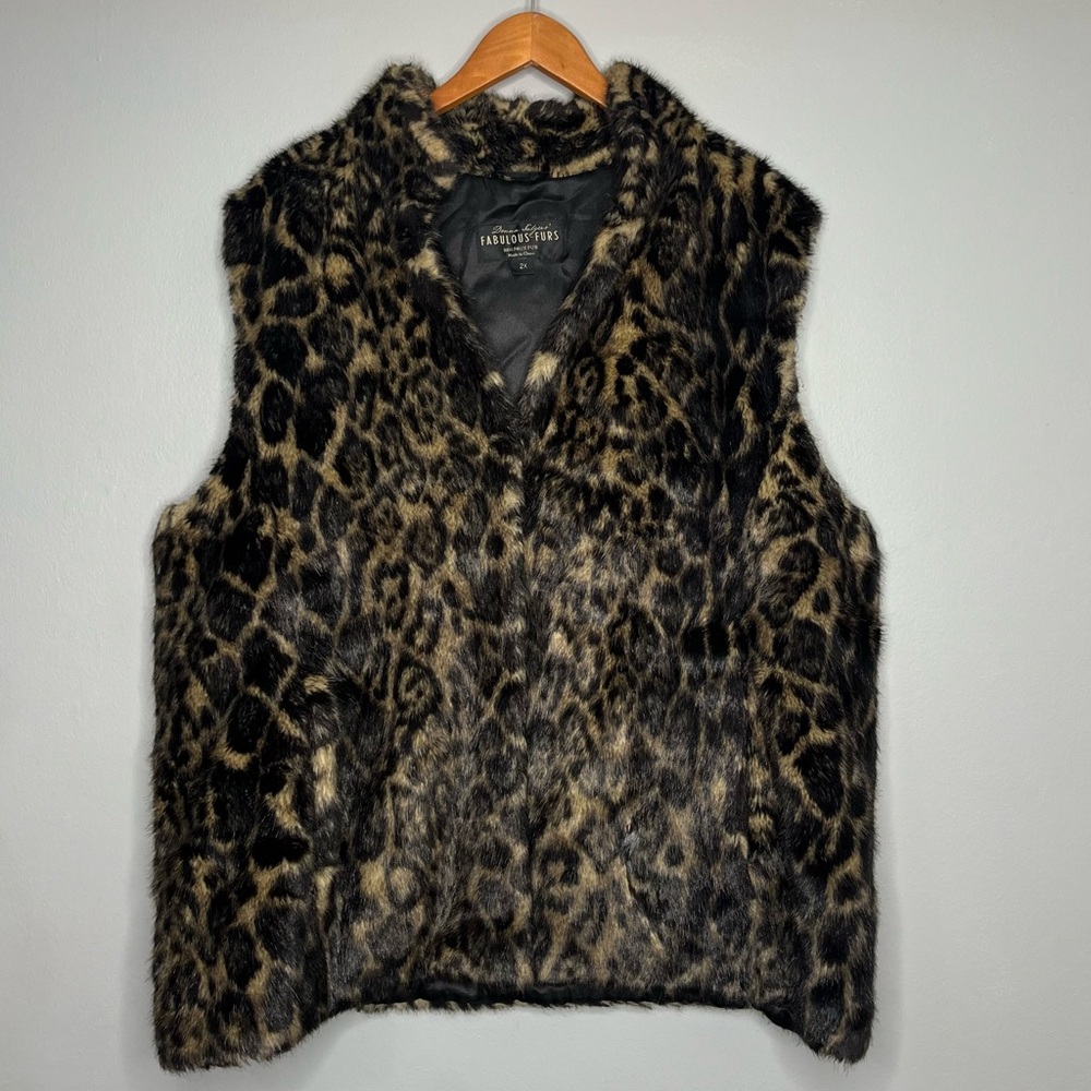 Donna Salyers Fabulous Furs Faux Fur Cheetah Leopard Fur Vest Jacket Coat L